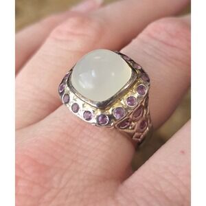 Moonstone and Amethyst Sterling Silver Vintage Ring Size 8